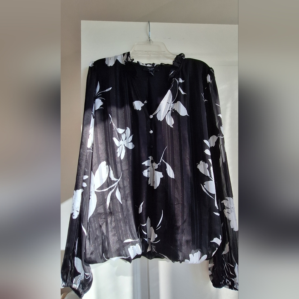 Black and White Floral Blouse